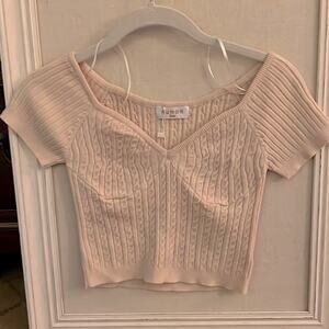 Rumor cream cable cropped sweater T w shirt sleeves NWT S/M